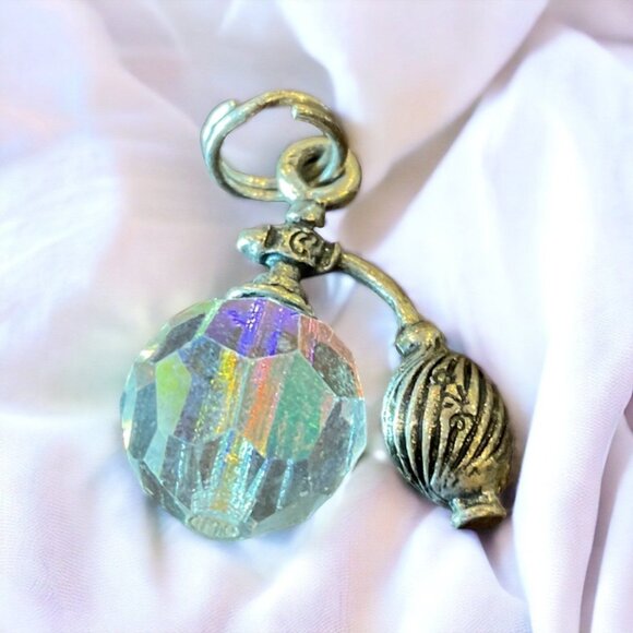 Vintage 925 Silver Crystal Perfume Bottle Charm Pendant Charm Art Deco Design - Picture 2 of 9